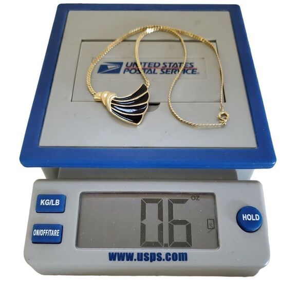 Vintage Trifari 70s 80s Black Enamel Gold Tone Nautical Seashell Wave Necklace - Picture 11 of 12